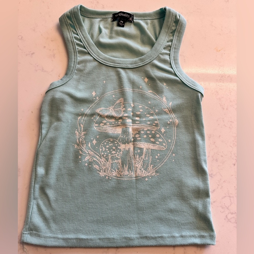 ORIGINALITY From DILLARDS Aqua Blue Mushroom Tank Top Girls Size Medium M 8